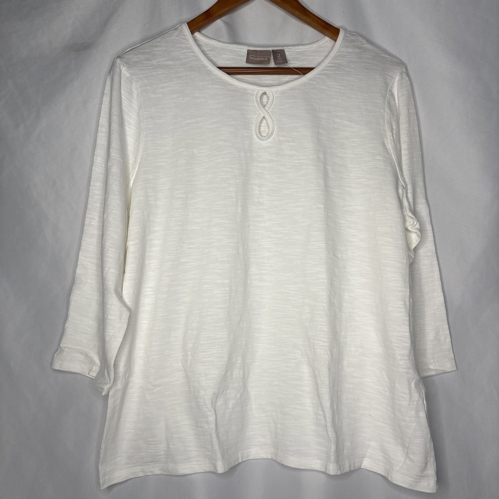 Chicos 3/4‎ Sleeve Keyhole Top Women's 2 (12) White NEW